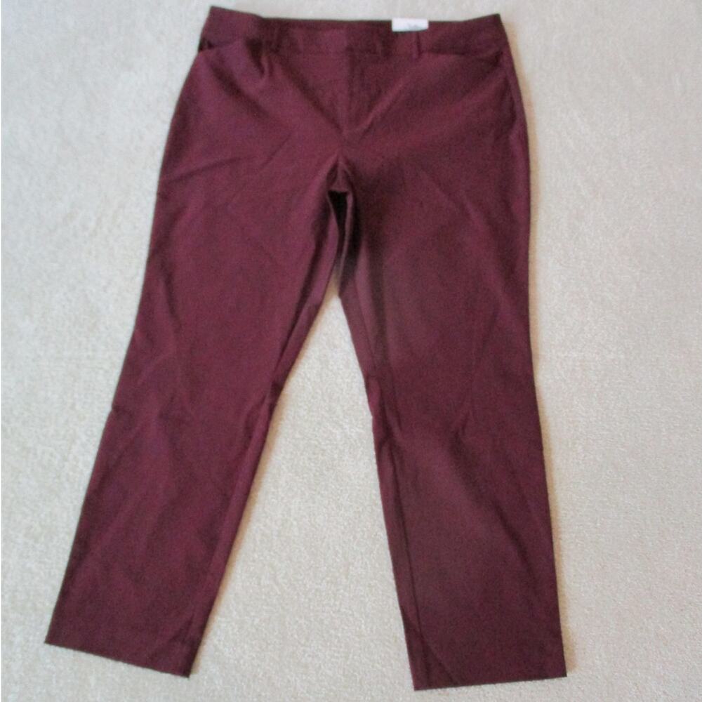NINE WEST HIGH RISE ANKLE STRETCH PANTS BURGUNDY RED SIZE 18
